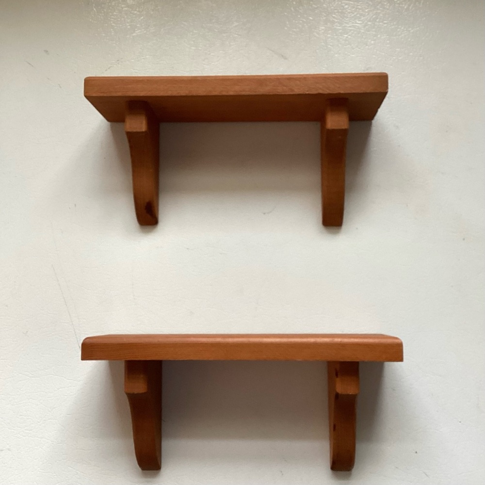 Vintage Wooden Pine Wall Shelf Set - Brown